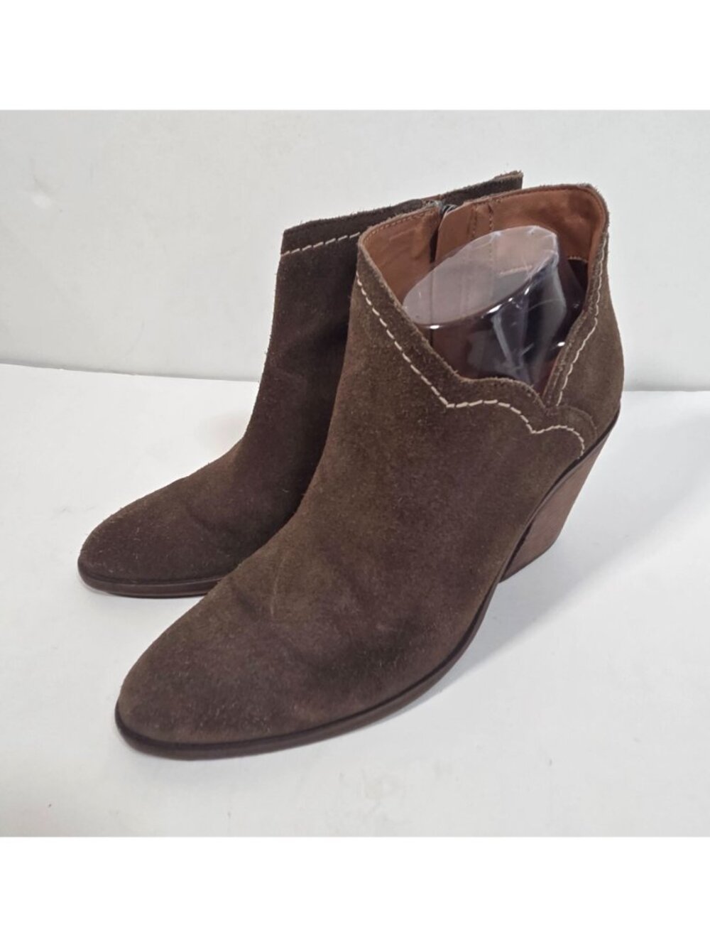 Lucky Brand Brown Suede Wedge Ankle Booties Side Zip Boho Western 8 - Picture 4 of 10